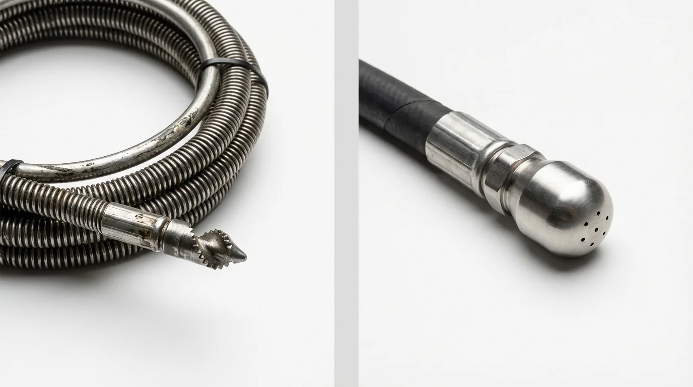 Drain snake cable and hydro jetting nozzle used for drain cleaning in Harlem, GA