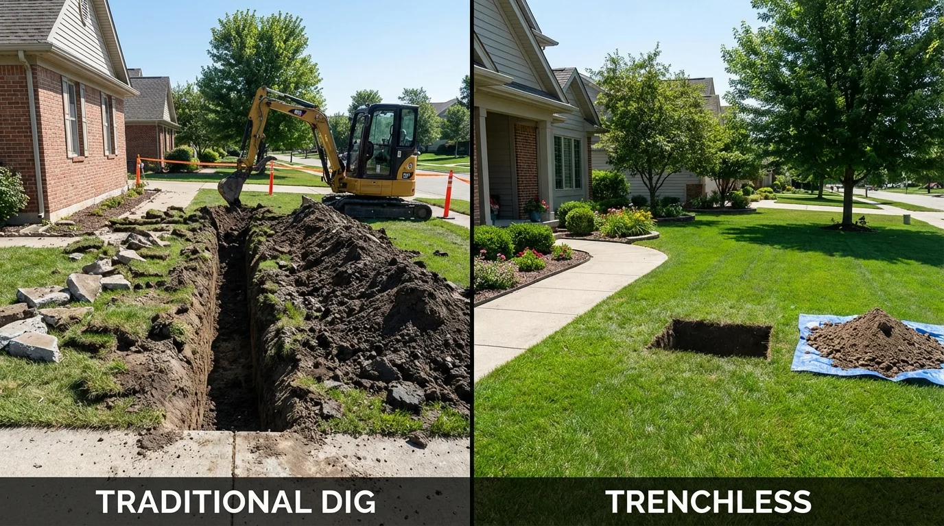 Trenchless sewer repair with minimal yard damage versus traditional excavation in Harlem, GA